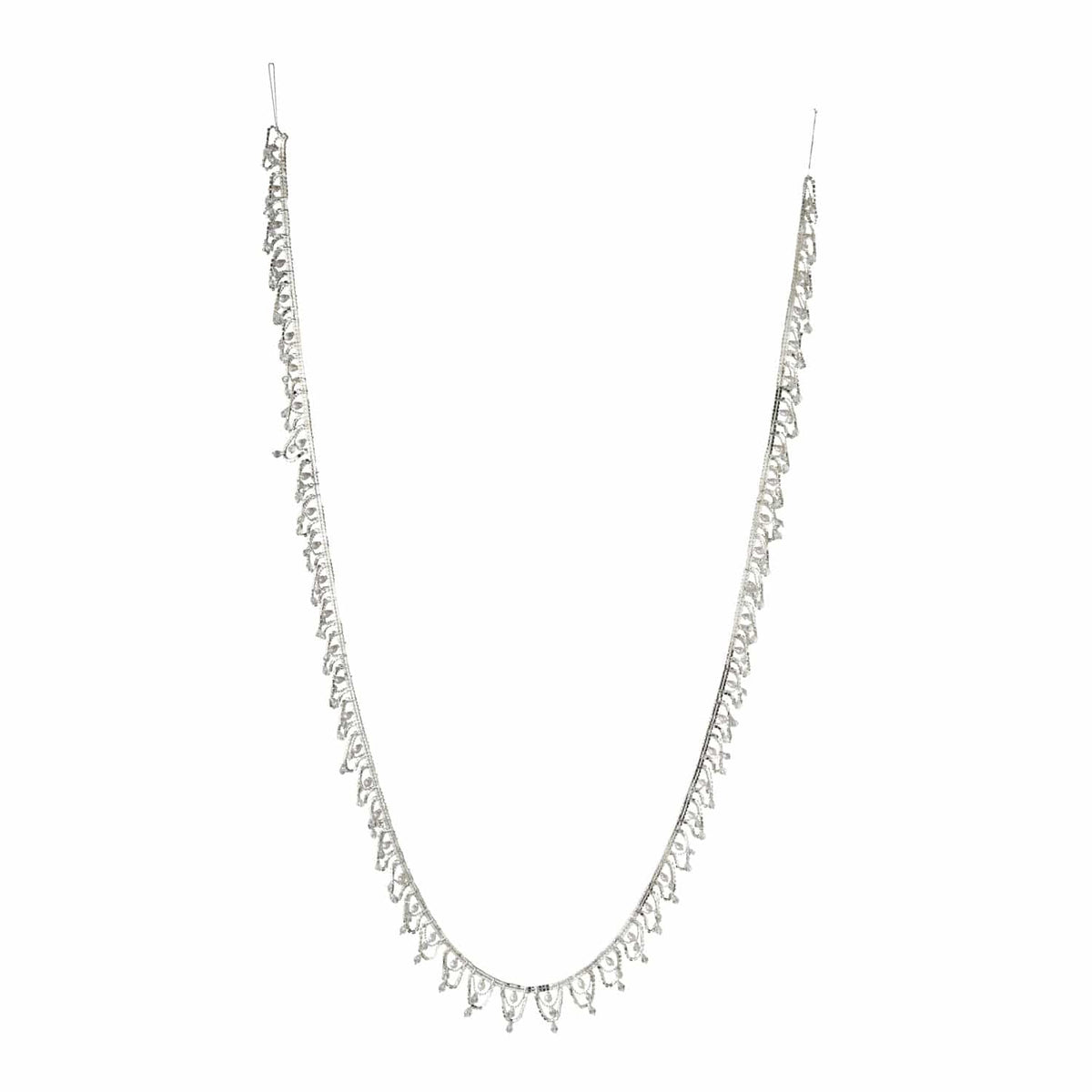 Silver scalloped swag garland with clear acrylic beads and delicate looped metal details