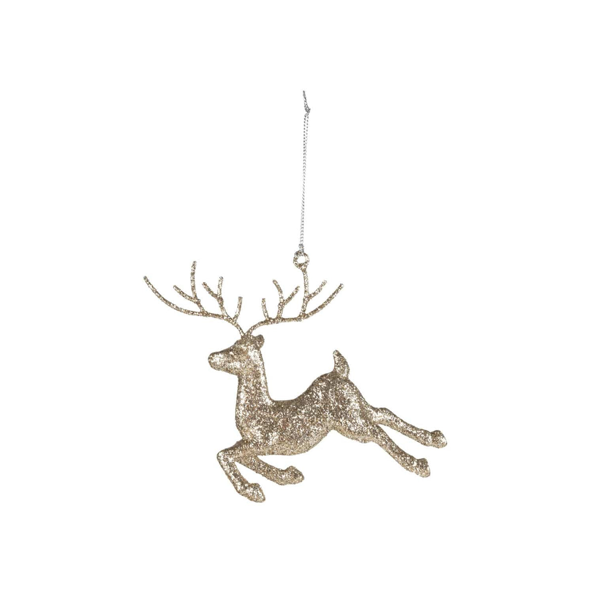 Gold glitter acrylic leaping reindeer Christmas ornament with decorative antlers